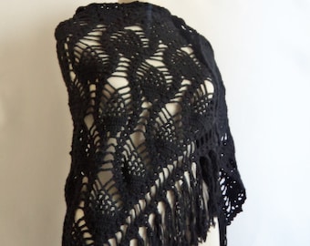 Handmade Crochet Triangle Black Shawl-Women accessory-woman shawl- accessories-cotton shawl