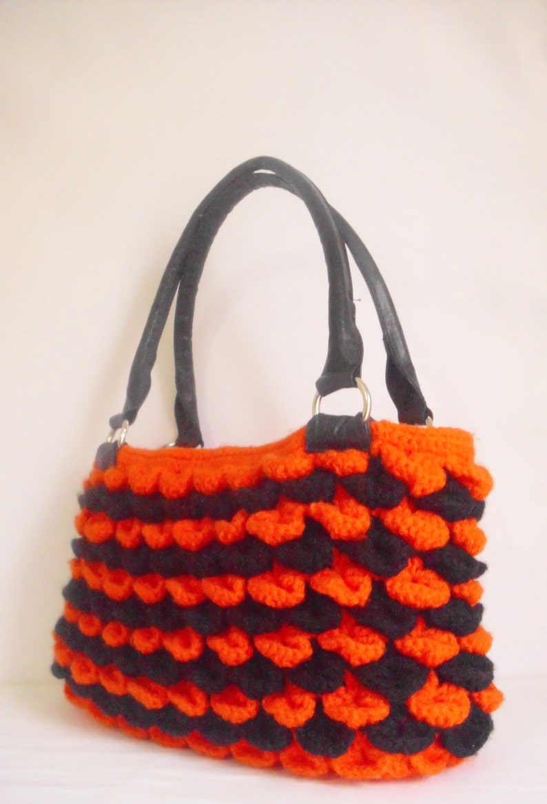 Free shipping Crochet Halloween Color Handbag, gift bag, handmade bags, woman bags, purse, tote, for sale, mother day gift, orange bags, image 3