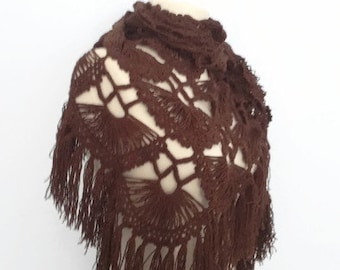 free shipping, Handmade Crochet Dark Brown Shawl-Free - woman handmade- gift- stly-woman shawl,woman shawl,woman scarves