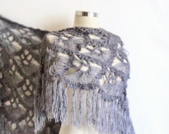 Handmade Crochet DarkGray Shawl Women accessory-gift-woman shawl-fashion accessories-cotton shawl