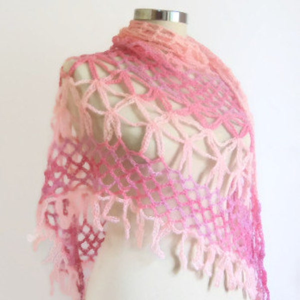 Handmade Crochet  White-Pink Shawl- woman shawl- cotton shawl -handmade scarves- accessories -wraps- wedding- free shipping