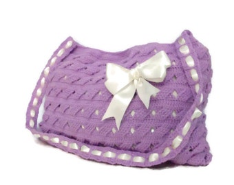 DISCOUNT HANDMADE & KNITTED bags valentine for her, - (lavander) seasonal,gift,love,Afghan Crochet Bag, Handbag