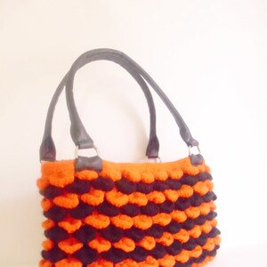 Free shipping Crochet Halloween Color Handbag, gift bag, handmade bags, woman bags, purse, tote, for sale, mother day gift, orange bags, image 2