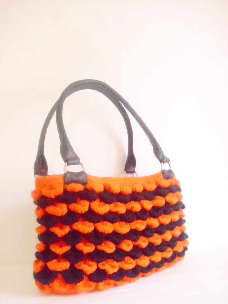 Free shipping Crochet Halloween Color Handbag, gift bag, handmade bags, woman bags, purse, tote, for sale, mother day gift, orange bags, image 2