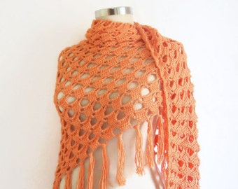 Handmade Crochet Salmon Shawl-Free Shipping, crochet shawl, crochet scarves , accessories, cotton , orıgınal,wraps weddings crochet fashion