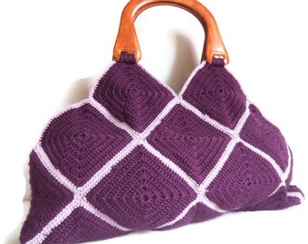 Crochet Purple Handbag - Free Shipping -gift bag- handmade bag- woman bags- woman tote