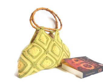 Just 1 piece only one personal  Crochet Yellow & Green Handbag  handmade bag gift bohem  crochet bags  summer accessories autumn handbag