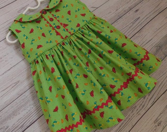 OOAK 18-24M Infant Toddler Girls Cotton Summer Dress Sleeveless Frock w/Tiny Birds Juried Stitchery Artist