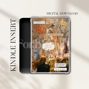May include: Kindle insert featuring a collage design with fantasy elements. The design includes illustrations of a deer, a castle, a woman with a crown, and text that reads "Terrafen to whatever end" and "fineheart". The words "DIGITAL DOWNLOAD" are also visible.