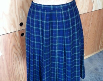 blue and green plaid pleated skirt