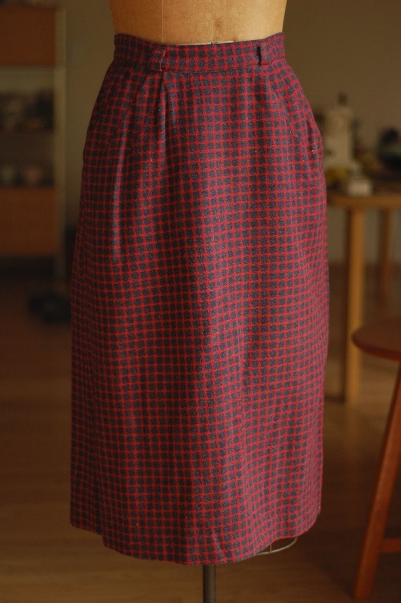 red and grey wool pencil skirt