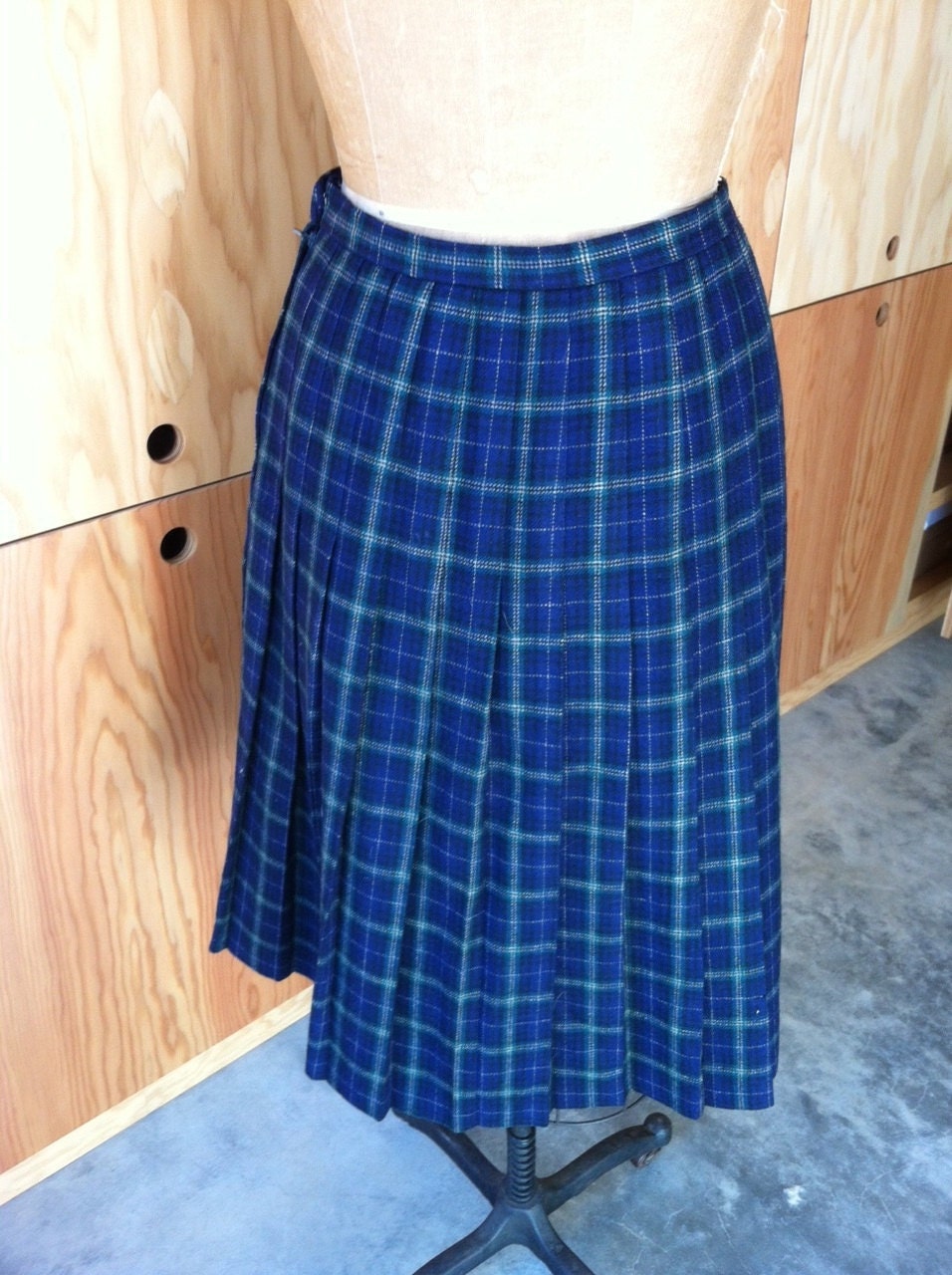 Blue and Green Plaid Pleated Skirt - Etsy