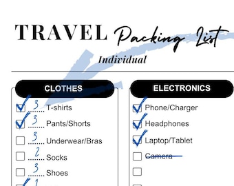 Printable Travel Packing List – Individual Use (PDF Download)