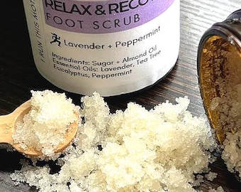 Relax & Recover Foot Scrub | Lavender Peppermint Sugar Scrub | Runner Gift, Foot Care, Self Care Gift for Her | Self-Care Gift
