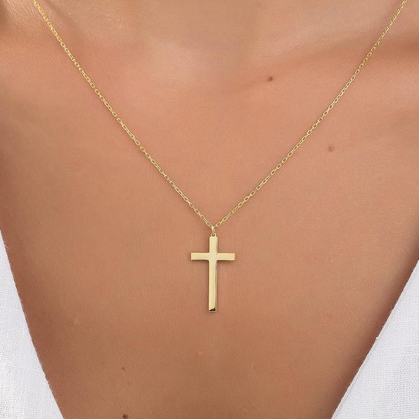 Minimalist Cross Necklace for Women, Dainty Pendant, Sterling Silver, Gold Plated, Religious Jewelry