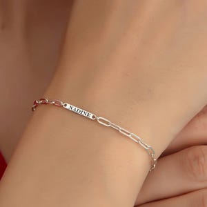 Engraved Sterling Silver Paperclip Chain Name Bracelet, Personalized Gift