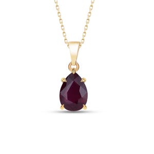 Teardrop Ruby Necklace: July Birthstone Pendant, Gold Plated