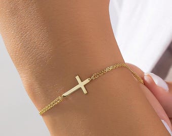 Minimale kruisarmband • Goud, zilver en roségoud • Faith-armband • Religieus cadeau voor vrouwen