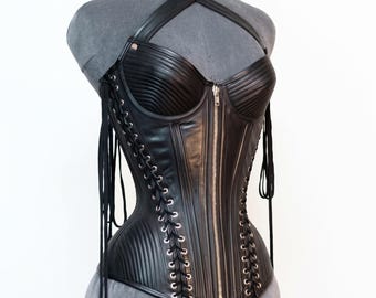 Genuine Leather Steel Boned Overbust Corset | Waist Training, Hourglass Shaping