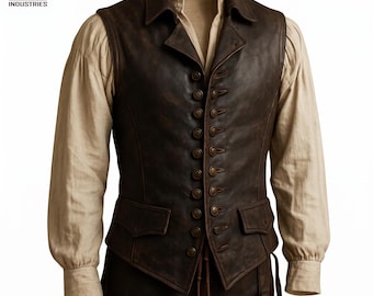 Handmade Genuine Leather Pirate Vest, Steampunk Waistcoat, Renaissance Festival Costume