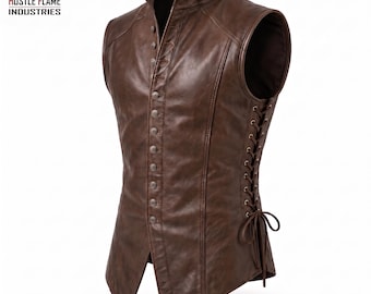 Men's Genuine Sheepskin Leather Jerkin Vest, Medieval Renaissance Doublet, LARP Pirate Fantasy Warrior Costume