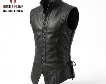 Men's Genuine Sheepskin Leather Jerkin – Medieval Doublet Vest, LARP Pirate Costume