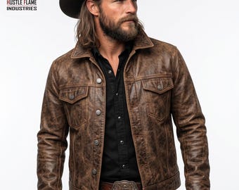 Vintage Brown Distressed Leather Jacket | Men's Western Cowboy Biker Coat
