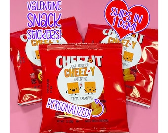 Personalized Classroom Valentine Snack Stickers • Fits Cheez-it Snack sized bags