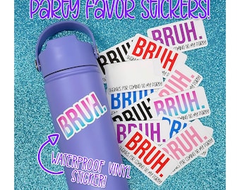 Birthday Party Favor Stickers • Bruh Water Bottle Laptop Decals • Favor Bag Gift