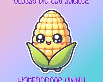 Kawaii Corn die-cut • Cute food • Sarcastic water bottle sticker • Laptop sticker • Waterproof glossy vinyl decal • Lunch box sticker