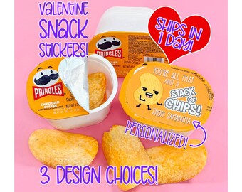 Personalized Classroom Valentine Snack Stickers • Fits Pringles Snack Stack containers