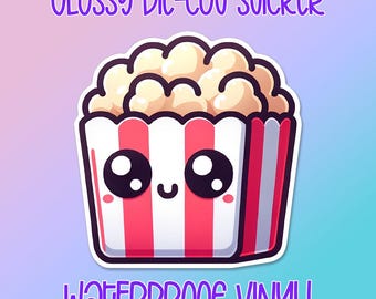 Kawaii Popcorn die-cut • Cute food • Water bottle sticker • Laptop sticker • Waterproof glossy vinyl decal • Lunch box sticker • Party