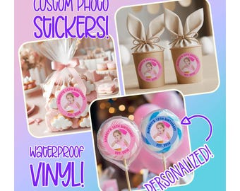 Birthday Party Favor Stickers • Personalized Birthday Decorations • Custom Photo Sticker