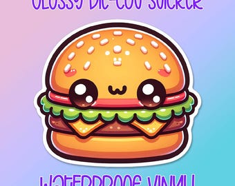 Kawaii Hamburger die-cut • Cute food • Water bottle sticker • Laptop sticker • Waterproof glossy vinyl decal • Lunch box sticker • Burger
