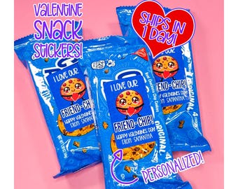Personalized Classroom Valentine Cookie Snack Stickers • Fits snack sized chocolate chip cookie packages