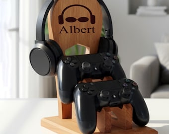 Custom Solid Wood Controller & Headset Stand, Personalized Gamer Gift