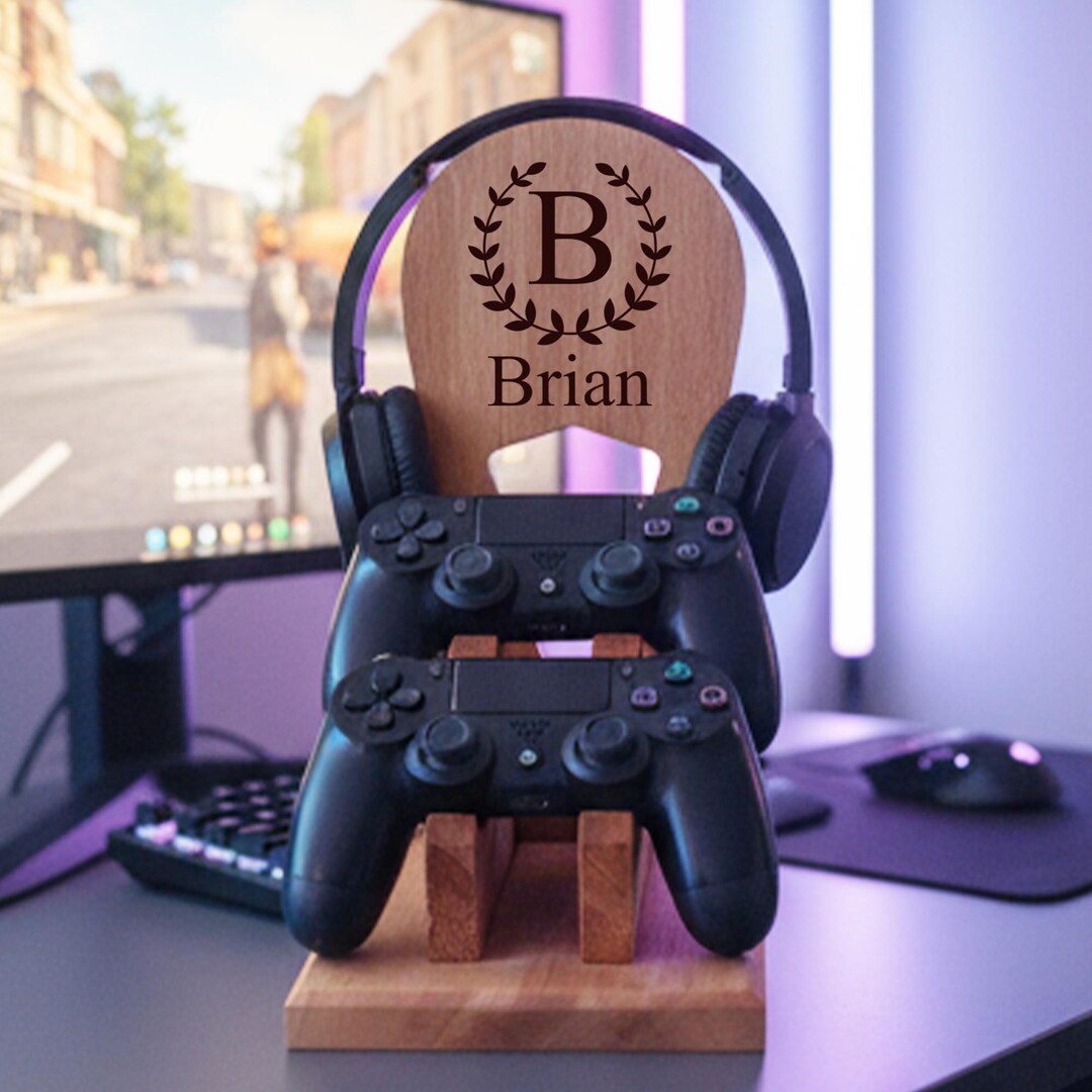Personalized Gaming Controller Stand, Custom Wood Desk Organizer Gift ...