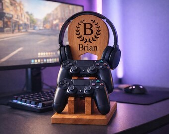 Handmade Wooden Gaming Stand, Controller & Headset Holder, Personalized Desk Organizer