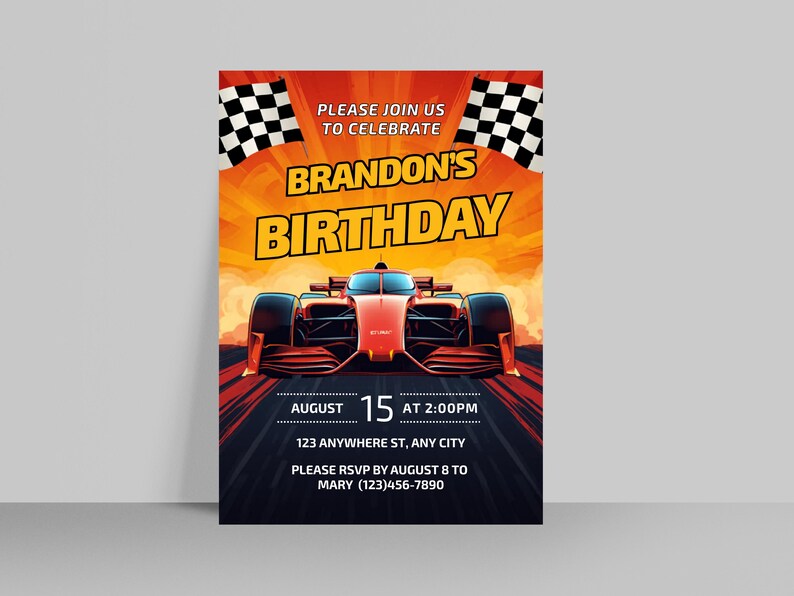 Motor Racing Theme Invitation Race Car Birthday Invitation, Racing Party Invite, Editable Template ...