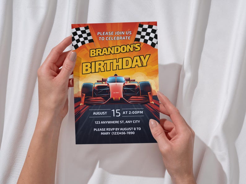 Motor Racing Theme Invitation Race Car Birthday Invitation, Racing Party Invite, Editable Template ...
