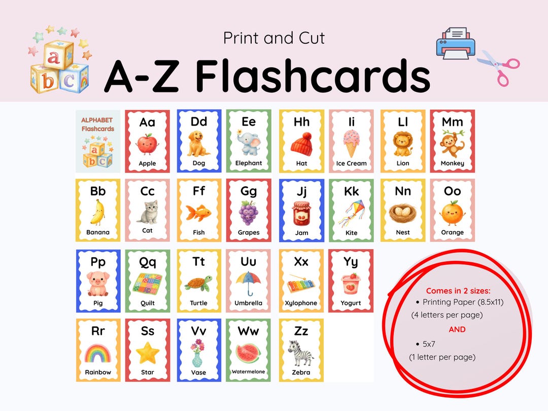 Printable ABC Flashcards for Kids, Alphabet Learning Cards With ...