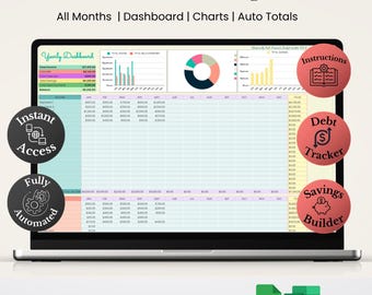 Budgetspreadsheet Excel Google Spreadsheets Budgetsjabloon Financieel plannersjabloon Maandelijks budgettracker, rekening, uitgaven, schulden, inkomen, besparen