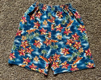 Vintage 1990s Erika Tropical Printed Elastic Waist Pull Over Shorts