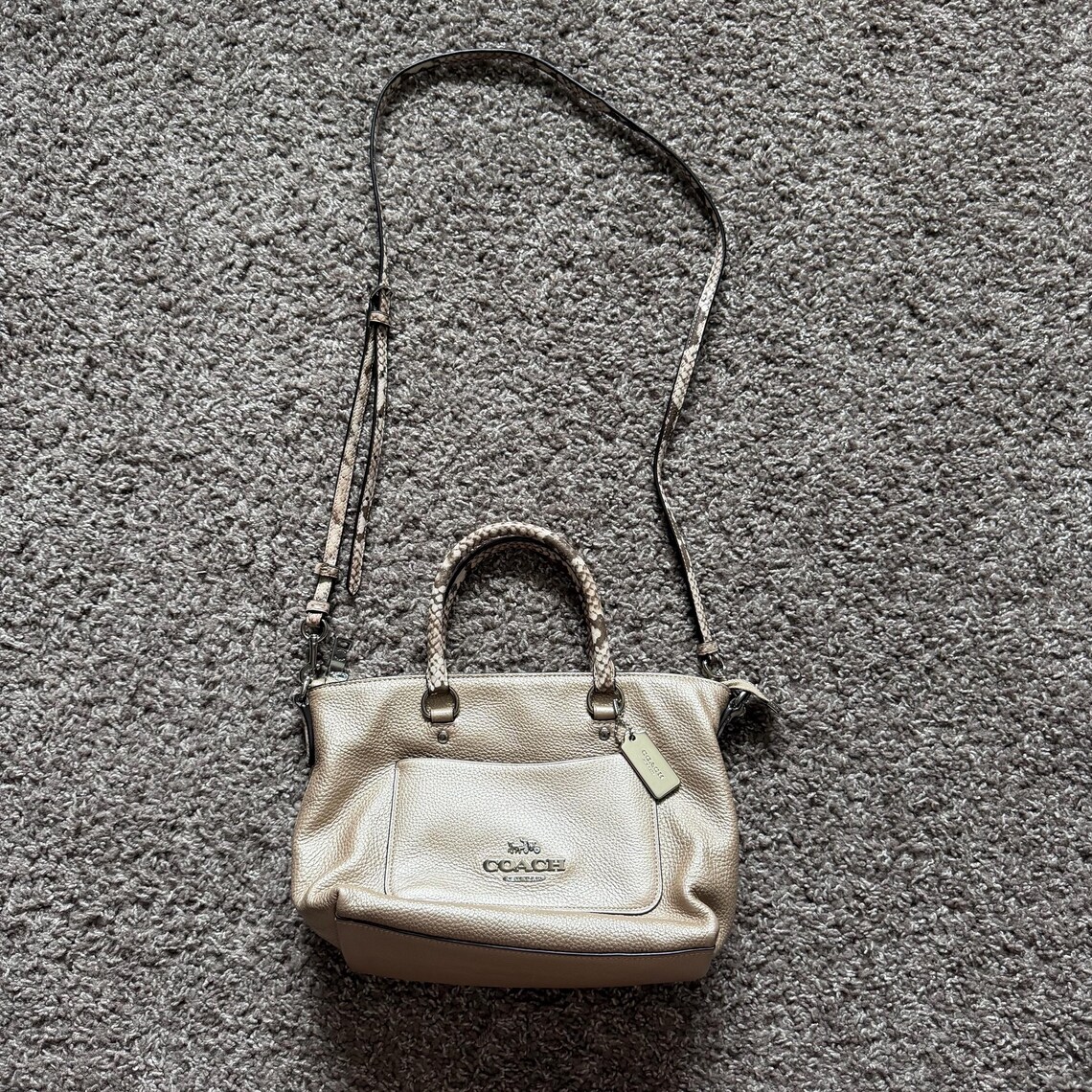 Coach Mini Emma Satchel S38877, Metallic Rose Gold Crossbody Bag, Snake Embossed Leather, foto 3 di 5