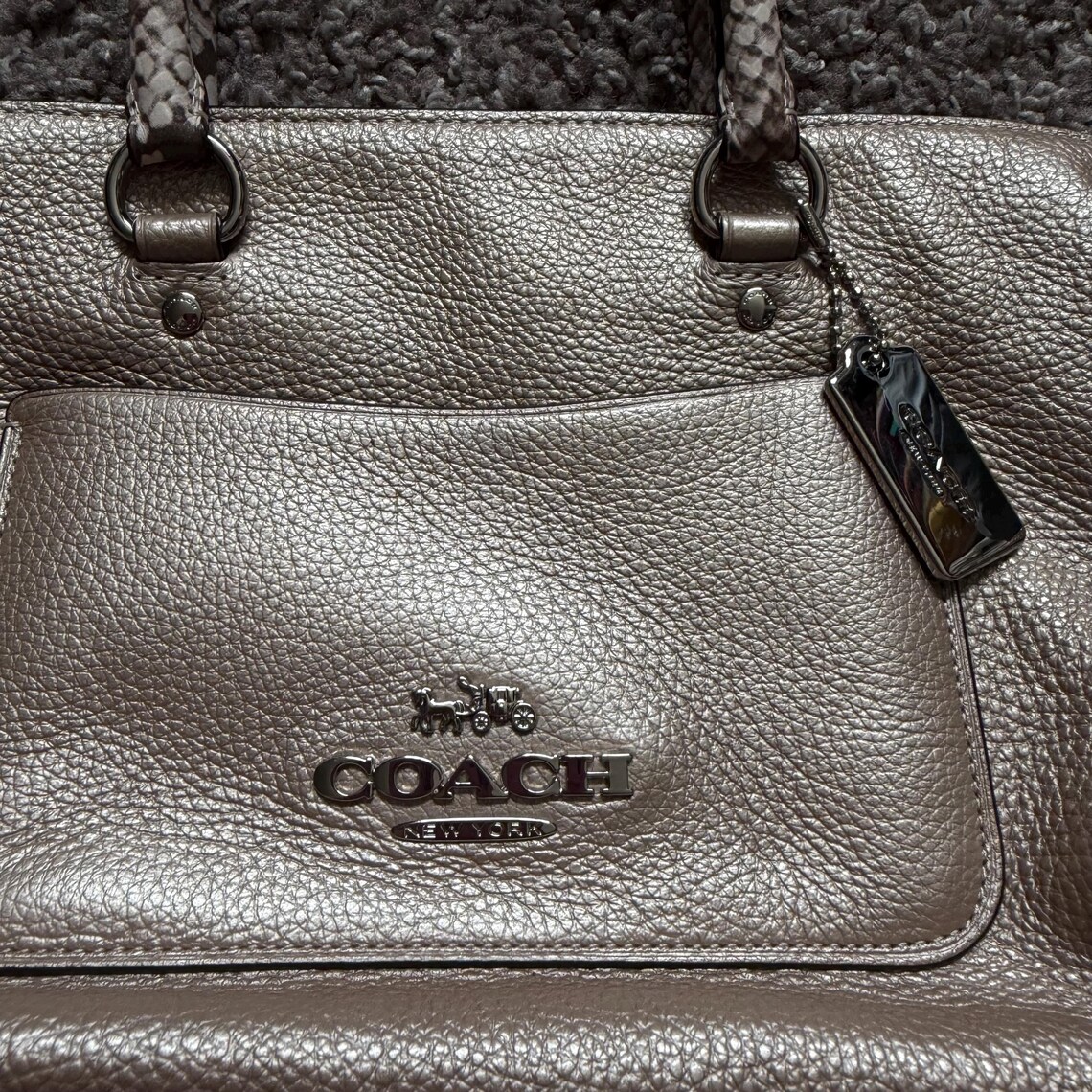 Coach Mini Emma Satchel S38877, Metallic Rose Gold Crossbody Bag, Snake Embossed Leather, foto 2 di 5