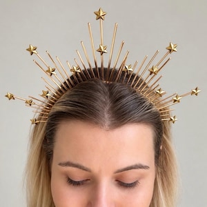Gold Starburst Halo Crown, Celestial Sunburst Headband, Goddess Tiara (9.8 in)
