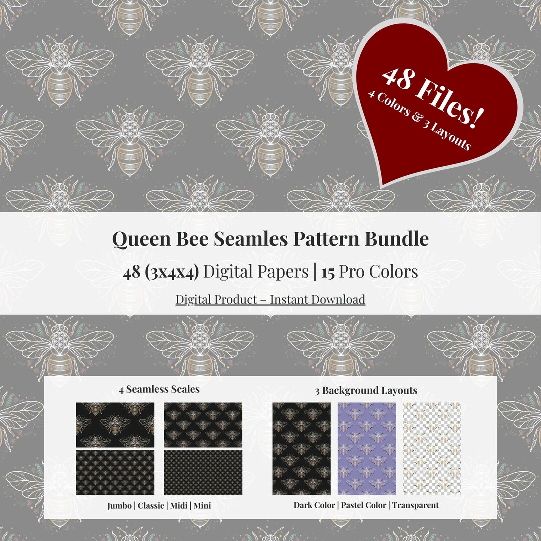 Metallic Queen Bee Seamless Pattern Bundle Spring Design in Jumbo ...