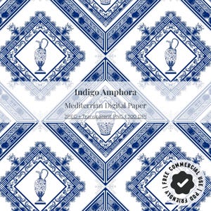 Indigo Amphora Musterdesign für Mediterrane griechische Keramik Digital Papier