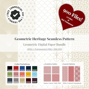 Paquete de patrones sin costuras de herencia geométrica Seigaiha Asanoha, enrejado marroquí Art Deco, clave griega, papel digital, tela textil, paquete comercial