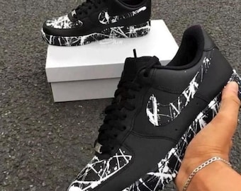 Custom black and white Air Force 1 sneakers, handmade